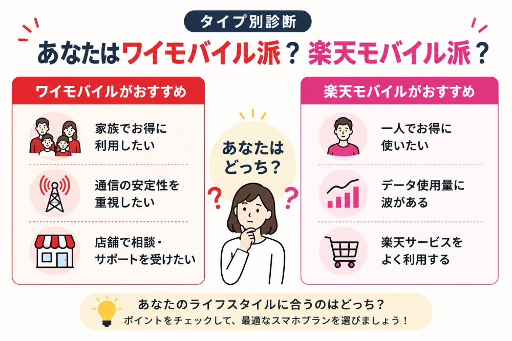 ワイモバイルと楽天モバイルおすすめの方を解説する画像